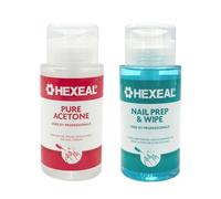 Hexeal Nail Prep & Wipe 200ml & Acetone 200ml - Pump Bottles, Professional & Home Nail Care Set for Cleaning, Prep & Gel, Acrylic or Polish Removal