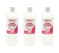 Hexeal Pure Acetone 3L - 3 x 1L Bottles of 99.5% High Strength Acetone for Nail Polish & Nail Varnish Removal - Professional Quality Gel Polish & Acrylic Soak Off & Removal