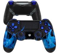 HEXGAMING NEW EDGE Wireless Controller Compatible with ps4-4 Back Buttons, 6 Profiles, Hair Triggers, Swappable Thumbsticks - Flames Chrome Blue