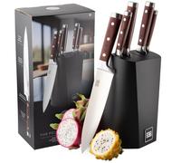 Hexham 5pcs Knife Block Set - Pakkawood, Double Bolstered Handled Kitchen Knives with Sharp Stainless Steel Blades. Carving, Bread, Chef, Utility, Paring Knife to Cut Meat, Fish, Vegetable & Fruit