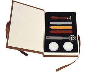Hexint Initials Letter Wax Seal Stamp Kit Retro Classical Sealing Wax Stamp Set with 3pcs Sealing Wax Sticks and 1pc Melting Spoon and 2pcs White Candles (Letter D)
