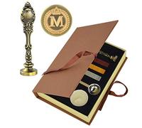Hexint Vintage Initials Letter Wax Seal Stamp Kit，Retro Classical Sealing Wax Stamp with Metal Handle Gift Box Set Bronze Color(Letter M)