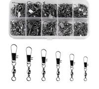HexinYigjly 120 Pcs Sea Fishing Swivels and Clips, Rolling Safety Snap Swivels Fishing Tackles, High StrengthFishing Snap Swivelss, Quick Change Swivelss Hooks to Line Connectors(2# 4# 6# 8# 10# 12#)
