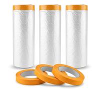 HexinYigjly Plastic Dust Sheets for Decorating, 3 Rolls 2.4m x 10m with 3 Rolls Masking Tape 1.5cm x 30m, Plastic Sheeting for Painting Floor Wall Covering