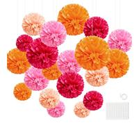 Hexizexi 20 pcs Hot Pink Orange Tissue Paper Pom Poms Decoration | Paper Flowers PomPoms for Wedding Birthday Baby Shower Hen Parties and Room Decorations
