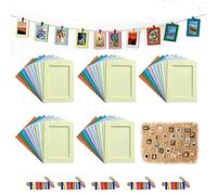 Hexizexi 50 Pcs 4x5 Inch Paper Photo Frames Colorful Hanging Cardboard Photo Frames with 50 Wooden Clips and 5 Hemp Ropes for Home Office Birthday Wedding Wall Decor