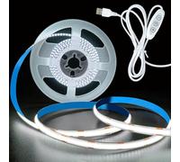 HEXJOSGL 5V USB COB LED Strip Lights Cool White 6000K 320LEDs/M 8mm Width Dimmable Flexible COB LED Tape Lights for TV Backlight Cupboard Display Shelves Mirror DIY Home Decor (Cool White, 2M)