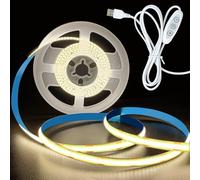 HEXJOSGL 5V USB COB LED Strip Lights Natural White 4000K 320LEDs/M 8mm Width Dimmable Flexible COB LED Tape Lights for TV Backlight Cupboard Display Shelves Mirror DIY Home Decor (Natural White, 2M)