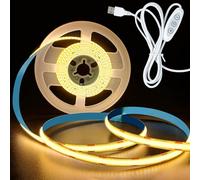 HEXJOSGL 5V USB COB LED Strip Lights Warm White 3000K 320LEDs/M 8mm Width Dimmable Flexible COB LED Tape Lights for TV Backlight Cupboard Display Shelves Mirror DIY Home Decor (Warm White, 2M)