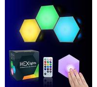 HEXlights 3-Pack Hexagon Lights, Touch & Remote Controlled RGB Wall Panels, Hexagon LED Lights Panels - Great for Living Room, Bedroom & Game Room Decor - Includes Table Stand