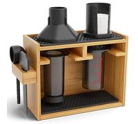 HEXNUB - Bamboo Organizer for AeroPress, Coffee Caddy Station Holds AeroPress Coffee Maker, Accessories, Filters, Cups, Stand includes Dripper Mats (Black)