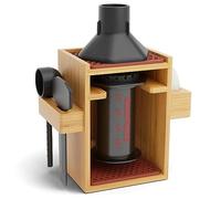 HEXNUB - Compact AeroPress Organizer Stand, Bamboo Coffee Caddy for AeroPress Coffee Maker, Accessories, Filters, Cups, Includes Mats - Brown