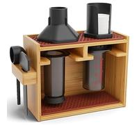 HEXNUB Organizer Stand for AeroPress Bamboo Coffee Caddy Original Brown | Handmade Coffee Caddy with Filter Holder, Mug Storage Rack, Accessory Station and Silicone Drip Mats