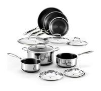 HexPro 13-Piece Stainless Steel Hybrid Cookware Set - Tri-Ply Nonstick Frypans, Milk Pots, Soup Pot & Lids - Stay-Cool Handles - Scratch-Resistant, Dishwasher, Oven & Induction Safe.