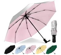 HEXSOLID 46/42inch Strongest Windproof Travel Umbrella Auto Open Close Folding Compact Durable Umbrella for Rain and Wind 210T Fabric 8 Strong Fiberglass Frame (Silver/Pink, 46inch)