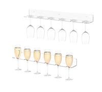 Hexsonhoma Champagne Wall Holder for Party 50, Clear Acrylic Wall Mounted Wine Glass Holder, Under Cabinet Wine Glass Holder Rack (6 Glasses 2 Pack)