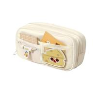 Hexwell Pencil Case for School Kids Multi Compartment Pencil Case for Girls - Large Capacity Kawaii Pencil Pouch with Zipper - Aesthetic Pencil Pouch for Stationary, Beige 604, 23 x 12 x 7 Cm, New