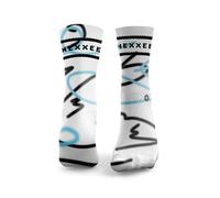 HEXXEE Squiggle 2 Lines Socks For Men - Anti Blister Socks Walking Socks - Cushioned Breathable Running Socks, Soft Cotton Crew Length Socks with Arch Support - Blue & Black, 9-11.5 UK / 9-12 US