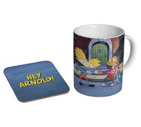 Hey Arnold 90s Cartoon - Ceramic Coffee Mug + Coaster Gift Set - Gerald & Arnold Nostalgic Millennial Set