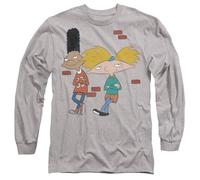 Hey Arnold Arnold and Gerald Leaning Mens Long Sleeve T Shirt, Athletic Heather, Medium