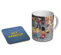 Hey Arnold Cast 90s - Ceramic Coffee Mug + Coaster Gift Set - Arnold, Gerald & Friends, Nostalgic Millennial TV