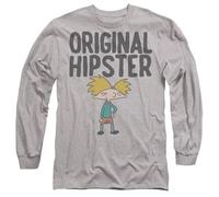 Hey Arnold Original Hipster Mens Long Sleeve T Shirt, Athletic Heather, Medium