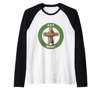 Hey Bear! Funny Hiking Outdoors Black Grizzly Bear Survival Raglan Baseball Tee