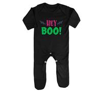 Hey Boo Bats Halloween Statement Baby Romper Jumpsuit with feet, 0-3 Months, Black