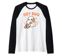 Hey Boo Ghost Girl Calling Phone Halloween Spooky Boo JEE Raglan Baseball Tee
