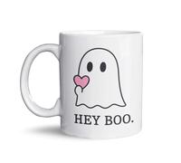Hey Boo Ghost Mug - Cute Halloween Coffee Mug for Women & Coffee Lovers - Spooky Ghost Cup with Pink Heart - Funny Fall Mug - Cozy Autumn Aesthetic Ceramic Cup - Gift for Her, Friends & Halloween Fans