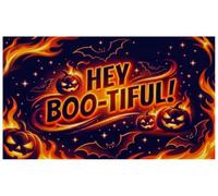 Hey Boo-Tiful Fire Pumpkin Halloween Doormat - 3mm (0.12") Low Profile Non-Slip Rubber Mat for Indoor Front Door Entryway, Spooky Bat & Glowing Art