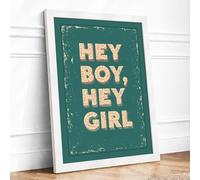 Hey Boy, Hey Girl Retro Framed Wall Art Print A3 (42×29.7cm) White, Wall Decor for Living Room, Bedroom, Office & Home, Ready to Hang, Art Gift