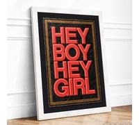 Hey Boy Hey Girl Retro Framed Wall Art Print A3 (42×29.7cm) White, Wall Decor for Living Room, Bedroom, Office & Home, Ready to Hang, Art Gift