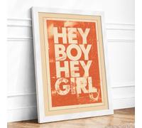 Hey Boy Hey Girl Vintage Framed Wall Art Print A1 (84.1×59.4cm) White, Wall Decor for Living Room, Bedroom, Office & Home, Ready to Hang, Art Gift