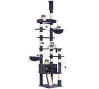 Hey-brother 0MPJ091G Cat Scratching Post, Height-Adjustable Cat Tree 250 cm - 280 cm, Extends to the Ceiling, Cat Tower for Large Cats, with Cave, Smoke Grey