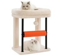Hey-brother Cat Scratching Post, 50 cm Small Cat Tree for Kittens, Scratching Post with Rotating Sisal Column, Spacious Plush Platform, Fully Sisal Wrapped Column and Play Balls, Beige EMPJ010SM