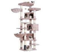Hey-brother Cat Tree, 188 cm Multi-Level XL Large Cat Tower for Indoor Cats with Three Cat Condos, Two Large Top Decks and Cat Hairbrushfor Kittens, Cats and Pets, Blush Pink MPJ035-MMU