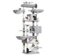 Hey-brother Cat Tree, 188 cm Multi-Level XL Large Cat Tower for Indoor Cats with Three Cat Condos, Two Large Top Decks and Cat Hairbrushfor Kittens, Cats and Pets, Light Gray MPJ035-MW