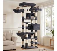 Hey-brother Cat Tree, 188 cm Multi-Level XL Large Cat Tower for Indoor Cats with Three Cat Condos, Two Large Top Decks and Cat Hairbrushfor Kittens, Cats and Pets, Smoky Gray MPJ035-MG