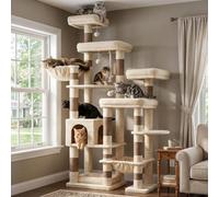Hey-brother Cat Tree, 72.8" Tower with Sisal Scratching Posts, Extended Base, 5 Plush Platform, Large Condo, 2 Spacious Hammocks, Tall Furniture for Multiple Adult Cats, Beige and Brown MPJ074MJ