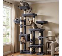 Hey-brother Cat Tree, 72.8" Tower with Sisal Scratching Posts, Extended Base, 5 Plush Platforms, Large Condo, 2 Spacious Hammocks, Tall Furniture for Multiple Adult Cats, Smoky Gray MPJ074G