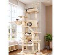 Hey-brother Cat Tree, 82.7 inches Cat Tower with Scratching Post, Hammok, Cat Condo for Indoor Cats with Top Platform, 2 Caves and 5 Dangling Balls, Beige 0MPJ082M-