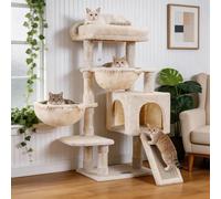 Hey-brother Cat Tree, Cat Tower for Indoor Cats, Cat House with Large Padded Bed, Cozy Condo, Hammocks, Sisal Scratching Posts, Big Scratcher, Beige MPJ006SM