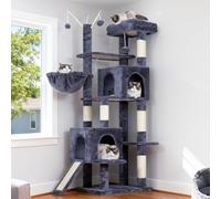 Hey-brother Cat Tree, Cat Tower for Indoor Cats, Plush Multi-Level Cat Condo with Removable Toys, 2 Caves, Large Perches, Scratching Board, Smoky Gray MPJ055G