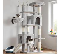 Hey-brother Cat Tree, Cat Tower for Indoor Cats, Plush Multi-Level Cat Condo with Removable Toys, 2 Caves, Large Perches, Scratching Board, Light Gray MPJ055W