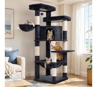 Hey-brother Cat Tree Tower, Cat Scratching Posts with Spacious Condos, Hammock, 2 Platforms, Cozy Basket, Sisal Rope and Pompom for Indoor Cats, 59 Inches, Smoky Gray MPJ062G