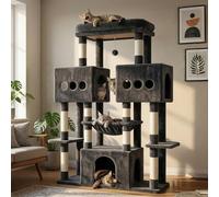 Hey-brother Cat Tree Tower, Large Sisal Scratching Posts with Big Platform, 3 Spacious Condos, Plush Hammock, Toy, 57.5 Inches Multi-Level Furniture for Indoor Adults Maine Coon, Smoky Gray MPJ083G