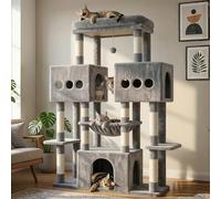 Hey-brother Cat Tree Tower, Large Sisal Scratching Posts with Big Platform, 3 Spacious Condos, Plush Hammock, Toy, 57.5 Inches Multi-Level Furniture for Indoor Adults Maine Coon, Light Gray MPJ083W