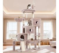 Hey-brother Cat Tree Tower, Scratching Posts with 3 Condos, Large Basket, Cozy Bed, Sisal Board, Step-by-Step Climbing Pathway and Toys, 74.8 inches Furniture for Big Indoor Cats, Muchroom MPJ081MU