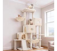 Hey-brother Cat Tree Tower, Scratching Posts with 3 Condos, Large Basket, Cozy Bed, Sisal Board, Step-by-Step Climbing Pathway and Toys, 74.8 inches Furniture for Big Indoor Cats, Beige MPJ081M